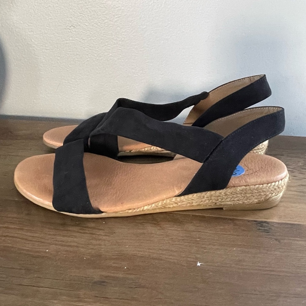 Pinaz Ladies Espadrilles black suede sandals shoes size 7.5